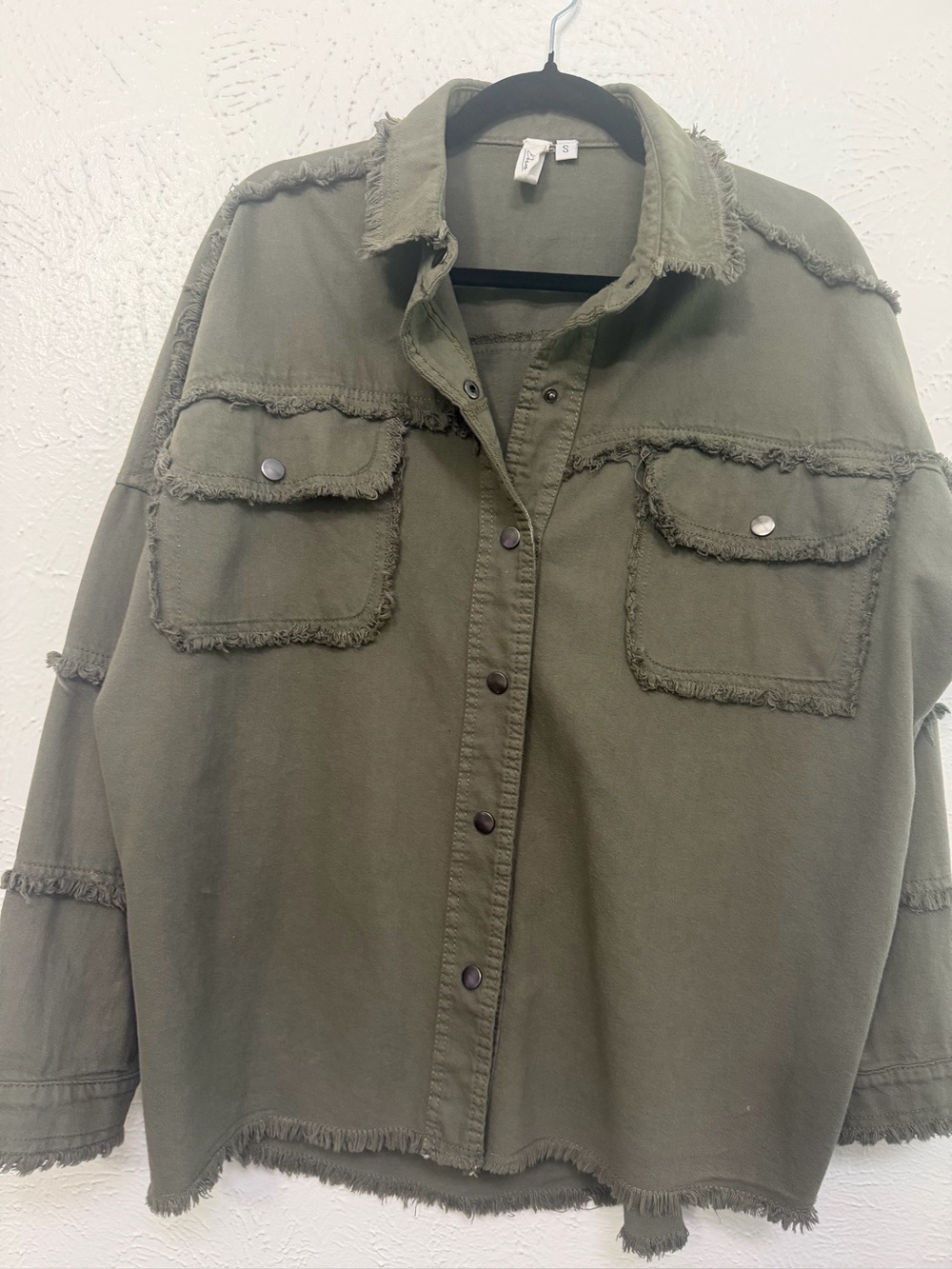 Oversized Shacket ÉLAN All You Need Is Love Olive Green Size S - Picture 3 of 14
